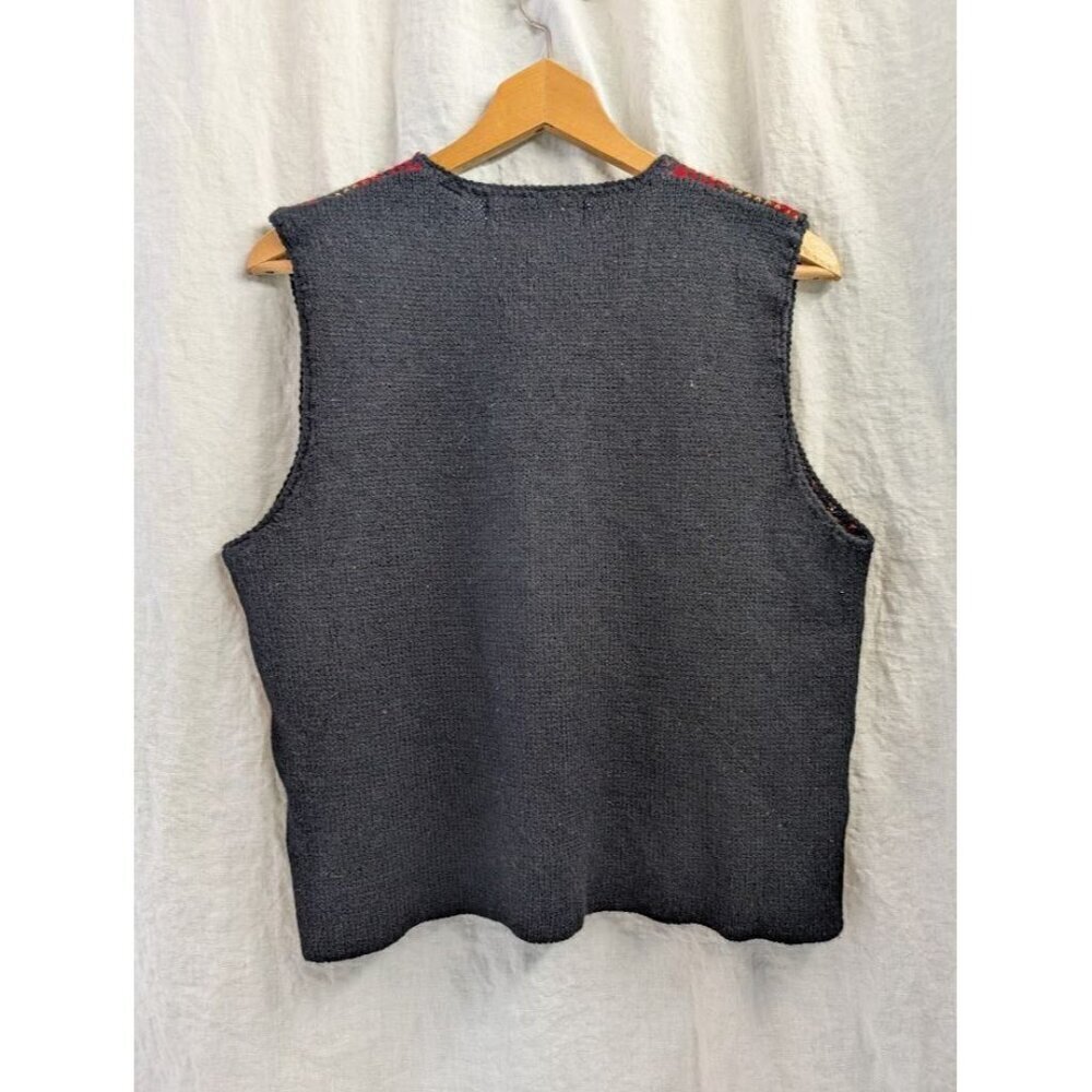 Karen Scott button up sweater vest red & black wool women's medium Vintage K4 - Picture 4 of 6